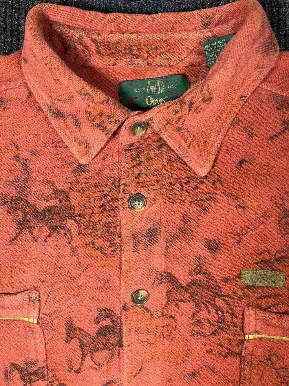 Orvis Vintage Southwestern Horse Map Print Button Down Long Sleeve Shirt